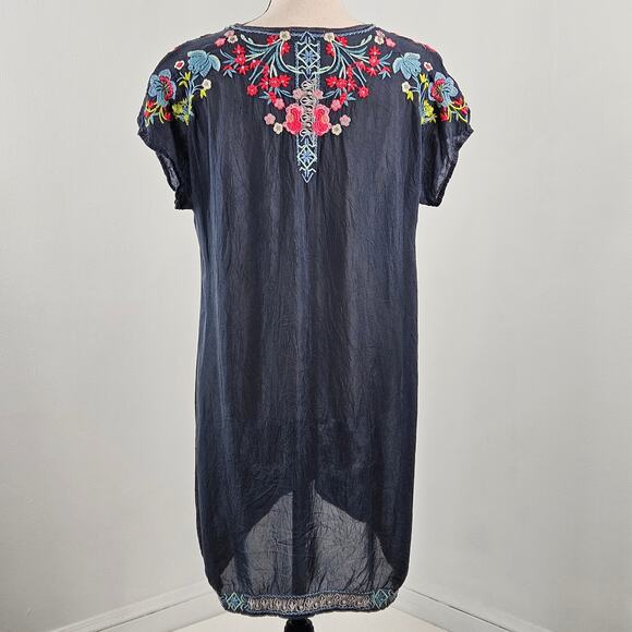 Johnny Was Embroidered Tunic Mini Dress Gray Rayon | Women's Small - Picture 2 of 16